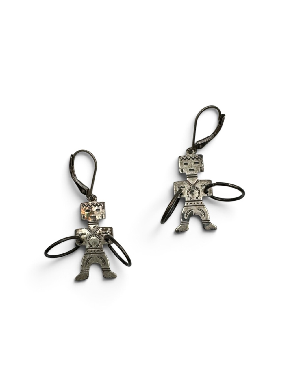 Vintage Sterling Silver Hopi Kachina Hoop Dancer Dangle Earrings 1.5”